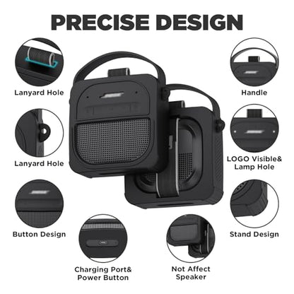 for Bose SoundLink Micro Speaker (2nd Gen) Case with Lanyard&Carabiner,Anti-Scratch Portable Silicone Protective Cover Compatible with Bose SoundLink Micro Portable Bluetooth Speaker (2nd Gen) (Black) - color: Black