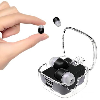 Xmenha Mini Small Invisible Earbuds Wireless Bluetooth Tiny Hidden Earbuds | Low Profile Skin Tone Micro Earbuds Mini Hidden Headphones For Work Mini Small Ear Buds Invisible Headphones - color: Dark Black