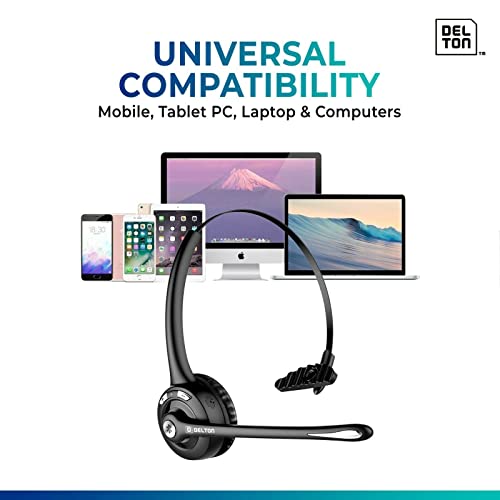 Delton 10X Trucker Bluetooth Headset, Wireless Headphones w/Microphone | Over The Head Single Earpiece with Mic for Skype, Call Centers, Truck Drivers - 18Hrs (2-Pack - style: Headset-Only