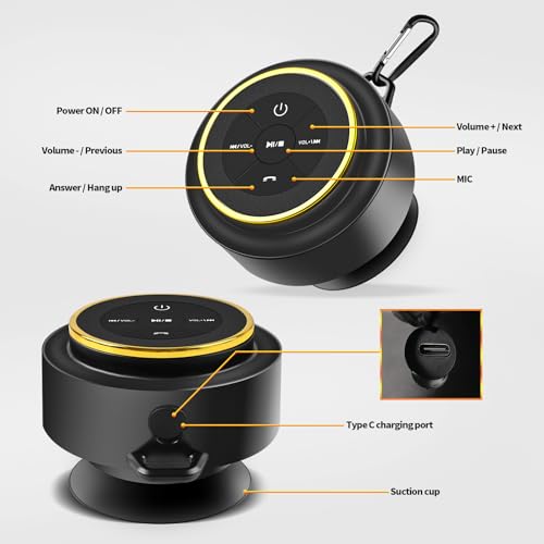 Bluetooth Shower Speaker with Carabiner, Portable Bluetooth Speakers with Suction Cup, IP67 Waterproof, Wireless, Floating, for Camping Beach Travel, Gift for Men, Women - color: Gold
