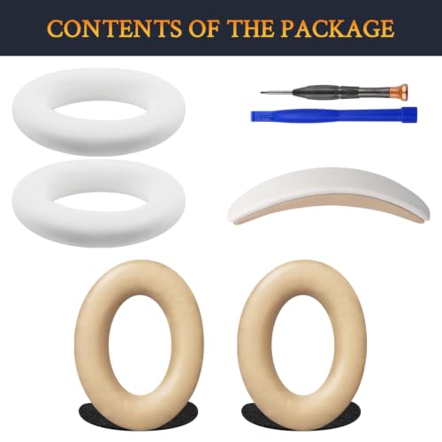 SOULWIT Replacement Kit for Bose QuietComfort 25 (QC25), Earpads Cushions + Headband + Silicone Sweat Cover - Beige - color: White&Beige
