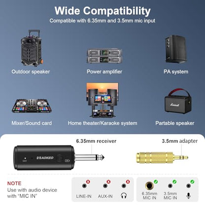 Wireless Microphone with Rechargeable Receiver,UHF Dynamic Handheld Karaoke Mic,100ft Range, for Amplifier Speaker, Mixer,Singing, Party,Speech
