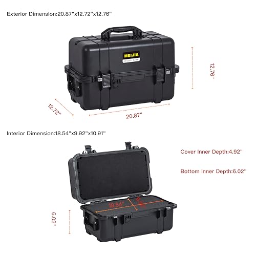 MEIJIA All Weather Waterproof Hard Camera Case,Hard Case,With Customized Fit Foam Included, Elegant Black,Fit for Drones,camera,lens (20.87"x12.72"x12.76") - size: 20.87"x12.72"x12.76"