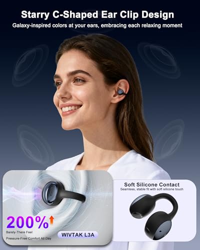 Clip-On Earbuds Open Ear Bluetooth5.3 Headphones, Ergonomic Comfort Sports Earphones with 50H Playtime, Smart Digital Display, IPX5 Waterproof, Gift for Valentine's Day and Anniversary, Birthday - color: Stellar Black