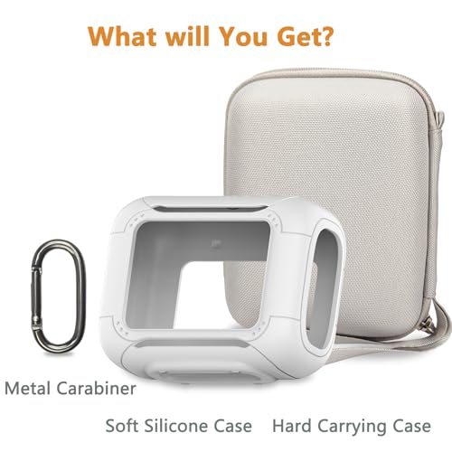 Protective Case for JBL Go 5 Portable Bluetooth Speaker | Accessories Hard Carrying Case and Silicone Cover with Metal Carabiner (White Case) - color: White Case