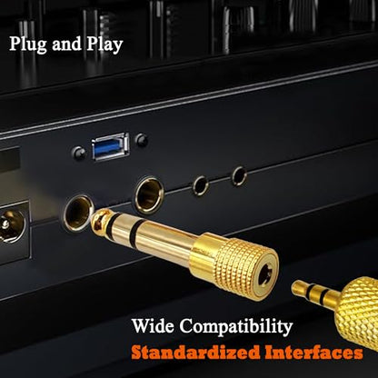 6.35MM Male to 3.5MM Female Adapter 1/4 to 1/8 Audio Adapter for Guitar Headphone 2pcs