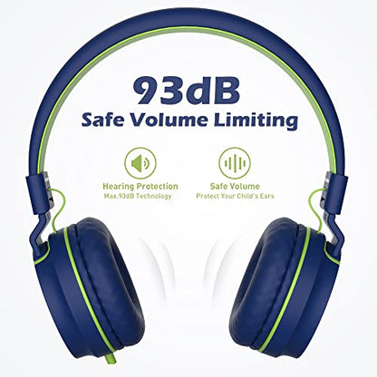 AILIHEN I35 Kids Headphones for School with Mic, 93dB Safe Volume, Green | Wired On Ear Headphones for Girls Boys, 3.5mm Foldable Lightweight for Classroom Chromebook, Laptop, Computer, Tablet - color: Blue Green