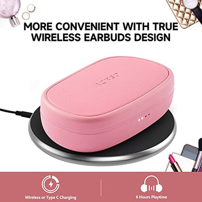 The Next Generation Open Ear Headphones, OpenBuds, True Wireless Earbuds with Earhooks, Bluetooth Workout Headphones, 18 Hours Playtime with Case, IPX7 Waterproof, Pink