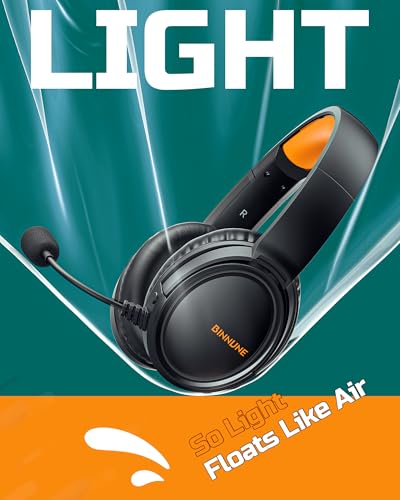 BINNUNE Wireless Gaming Headset — 2.4GHz Low-Latency USB Dongle + Bluetooth, 50mm Drivers 7.1 Surround, Noise-Cancelling Mic, 40H Battery — Over Ear Wireless Headphones for PS5, PC, Laptop, Orange - color: Orange