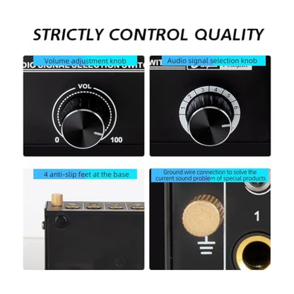 Audio Switcher -6-Way 3.5/6.35mm Stereo Audio Switch - Signal Source Switcher Selector Splitter Box with Line Controller, Black, 500735575