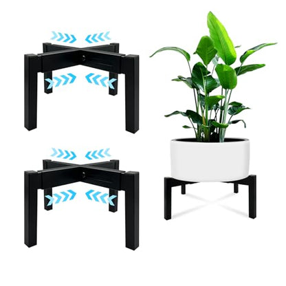 2 Pcs Heavy Duty Adjustable Metal Plant Stand for 10"-16" Plant Pot – Indoor & Outdoor (Black 2 Pack) - color: Mini 2Pcs Black 10-16", style: 3 - Mini
