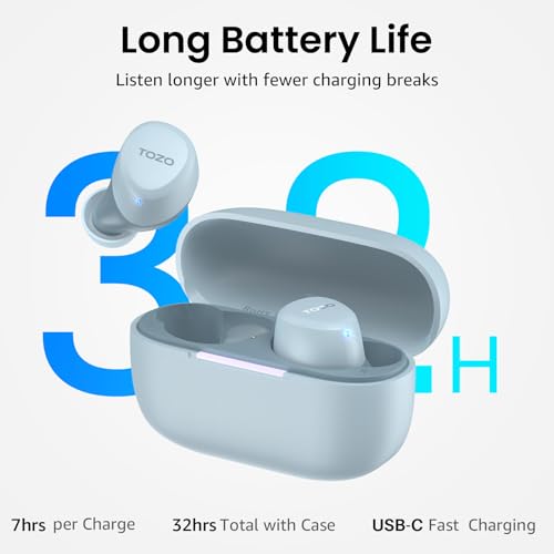 TOZO A1 Wireless Earbuds Bluetooth 5.3 Light Weight in Ear Headphones | IPX5 Waterproof, 2 Mics for AI Calls, Immersive Premium Sound Bass Ear buds with Charging Case, 32 Presets EQ via TOZO App - color: Blue