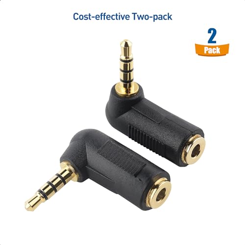 Cable Matters 2-Pack TRRS Right Angle 3.5mm Adapter, Black | 3.5mm Right Angle Adapter, 90 Degree Audio Converter