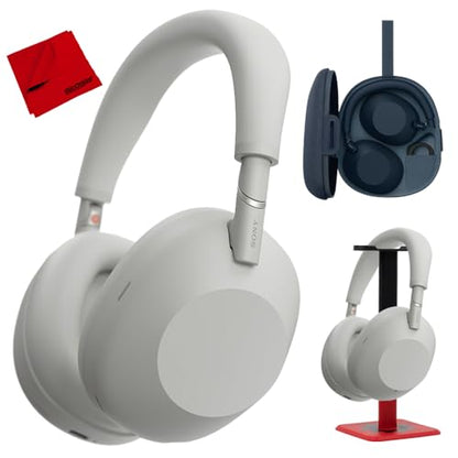 Sony WH-1000XM6 Best Wireless Noise Canceling Headphones, Platinum Silver Bundle with Deco Gear Pro Audio Headphone Stand in Matte Black/Red - color: Argent