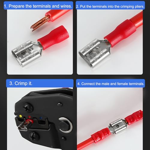 200pcs Female Spade Connectors 1/4" 6.3mm Vinyl Insulated Quick Disconnect Terminals, 16-14 AWG Tin-Plated Brass Crimp Connectors-Blue