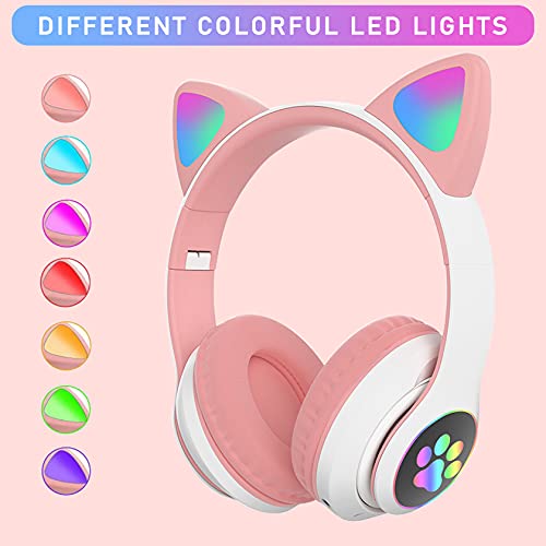 Kids Bluetooth Wireless Over-Ear Cat Ear Headphones with Microphone for Kids Teens Adults (Pink) | Over-Ear Cat Ear Headphones with Microphone - color: Pink