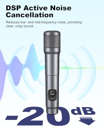 Wireless Microphone, Dual Handheld Dynamic Mic with Rechargeable Receiver, 40H Duration, 200ft Range, Plug and Play, Karaoke Microphone for Singing, Karaoke, Meeting, Church, Wedding - color: Silver