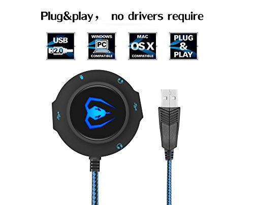 Micolindun External Sound Card USB Hubs Audio Adapter to USB Port & 3.5mm Audio & Micro Jack for PC Laptop. Plug and Play (Blue)