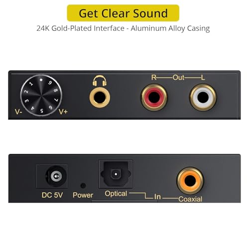 PROZOR 192kHz Digital to Analog Audio Converter - Converts Dolby AC-3 DTS 5.1CH Digital Audio to Stereo Analog Output, Optical to L/R DAC Decoder, DAC Converter SPDIF TOSLINK to Stereo L/R & 3.5mm - style: DAC Dolby Digital & DTS 5.1CH Input Support