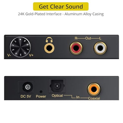 PROZOR 192kHz Digital to Analog Audio Converter - Converts Dolby AC-3 DTS 5.1CH Digital Audio to Stereo Analog Output, Optical to L/R DAC Decoder, DAC Converter SPDIF TOSLINK to Stereo L/R & 3.5mm - style: DAC Dolby Digital & DTS 5.1CH Input Support