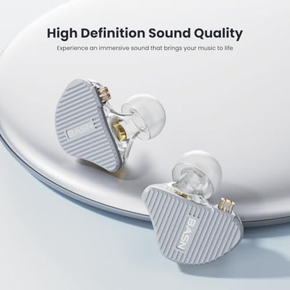 BASN Mix-PD in Ear Monitor,Planar Driver+Dynamic Driver 2-Pin Cable,Silver | Two Mixed Drivers IEM with CNC Crafted Metal Cover, Wired Detachable 0.78mm 2-Pin Silver Plated OFC Cable for Musicians - color: Silver