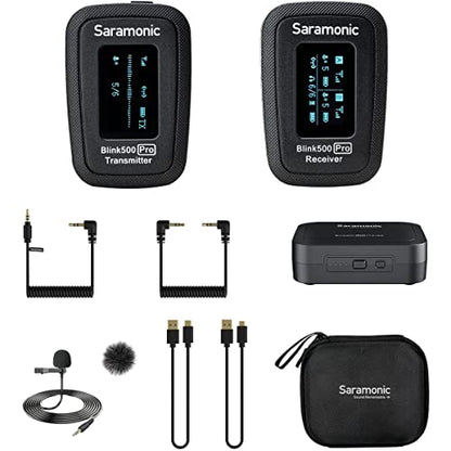 Saramonic Advanced 2.4 GHz Wireless Clip-On Microphone System with Lavalier & Dual-Channel Receiver for Cameras, Mobile Devices and More (Blink 500 Pro B1), Black,1x TX - TRS/TRRS, BLINK500PROB1 - color: Blink500 Pro B1
