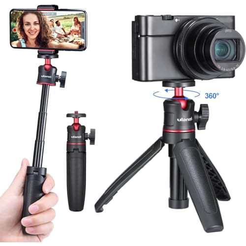 ULANZI MT-08 Mini Extension Pole Tripod for Phone Camera | Extends to 21.3in, Phone Holder Included w Cold Shoe Mount, 2-in-1 Tripod Grip, for iPhone Android Canon Sony - color: Black