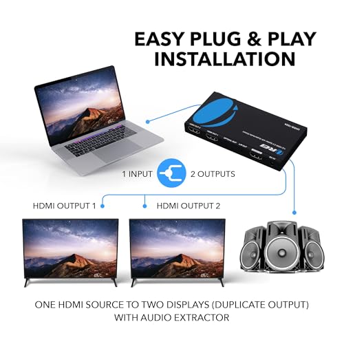 OREI 1x2 2.0 HDMI Splitter with Scaler Audio Extractor 2 Ports with Full Ultra HDCP 2.4K at 60Hz & 3D Supports EDID Control - UHDS-102A | HDMI 2.0b, HDCP2.2/HDCP1.4 compliant. Supports digital and analog audio extract output from HDMI source. - style: 1X2