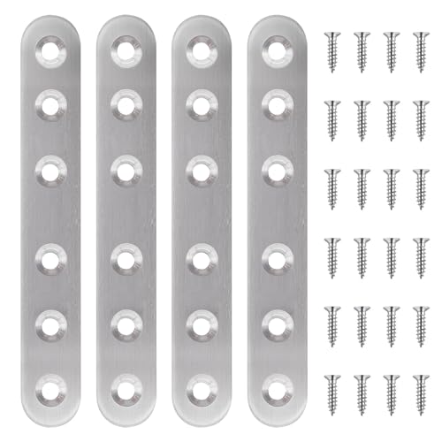 mxuteuk 28PCS Stainless Steel Straight Flat Brackets, Metal Brackets for Wood (6.1x0.78inch, 156x20mm) - color: Silver-156mm