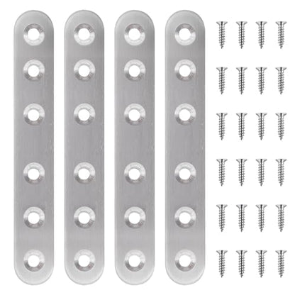 mxuteuk 28PCS Stainless Steel Straight Flat Brackets, Metal Brackets for Wood (6.1x0.78inch, 156x20mm) - color: Silver-156mm