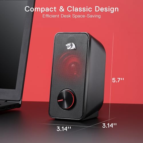 Redragon GS500 PC Gaming Speakers 2.0 Channel Stereo Enhanced Sound | Decent Red Backlight, Quality Bass, Crystal Clear Sound, Plug & Play USB Powered Desktop Computer Speaker