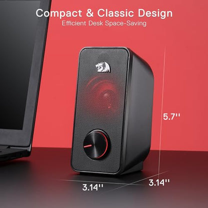 Redragon GS500 PC Gaming Speakers 2.0 Channel Stereo Enhanced Sound | Decent Red Backlight, Quality Bass, Crystal Clear Sound, Plug & Play USB Powered Desktop Computer Speaker
