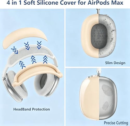 [4 in 1] Case Cover for AirPods Max 2/1 (2026/2024/2020) Ear Pad Case Cover/Headband Cover/Ear Cups Cover with Bling Star for Apple AirPods Max Headphones (Beige Star) - color: Beige Star