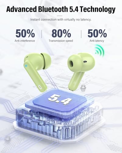 Wireless Earbuds, 2026 Bluetooth 5.4 Headphones Bass Stereo, Grass Green | Ear Buds with Noise Cancelling Mic LED Display in Ear Earphones IP7 Waterproof 36H Bluetooth Earbuds for Phones/Sport/Laptop - color: Grass Green