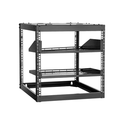 VEVOR 10U Server Rack, Open Frame Network Rack,4-Post Floor Standing or Wall Mounted, Includes 2PCS Vented 1U Rack Shelves & Mounting Hardware, Computer Wall Rack for 19" IT/AV Equipment - size: 10U Server Rack