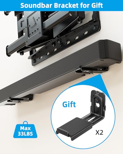 HOME VISION Full Motion TV Mount with Soundbar Bracket, 32-70" TVs, 132 lbs | Articulating Dual Arms, Smooth Swivel & Tilt, Max VESA 400x400 , Fits 8"/12"/16" Studs, Fits Universal Soundbars - size: 32-70" FM w/5746