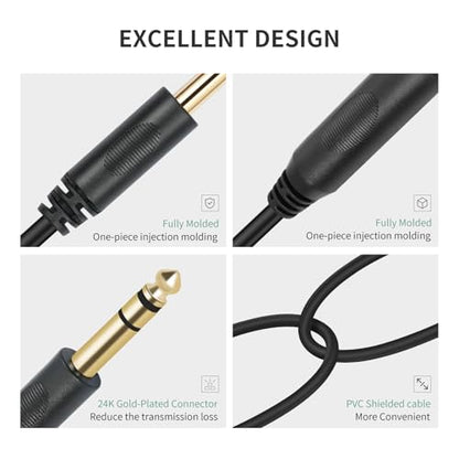 6.35mm 1/4 inch Male Plug Stereo to 2 Dual 1/4 "TRS Female Jack Connector Audio Speaker Cable, Y Splitter Adapter Cable (20CM / 8Inch) - size: 6.35M-TRS-2x6.35F