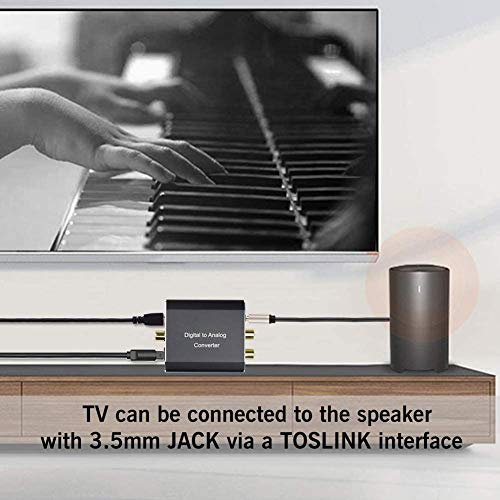 Digital to Analog Audio Converter, Hdiwousp 192 kHz DAC Digital Coaxial and Optical Toslink to Analog 3.5mm Jack and RCA (L/R) Stereo Audio Adapter with Optical Cable for HDTV Home Cinema, Aluminum