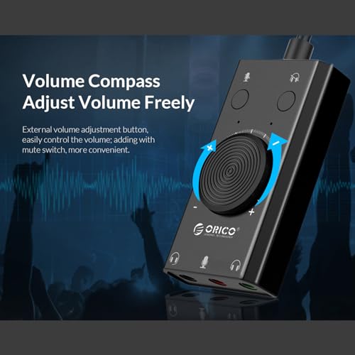 Docooler External Sound Card, USB Audio Adapter External Stereo Sound Card with Microphone Jack & 3.5mm Headphone, Sound Card with Volume Control, USB Multifunction Drive for PC, Laptop - Black