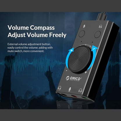 Docooler External Sound Card, USB Audio Adapter External Stereo Sound Card with Microphone Jack & 3.5mm Headphone, Sound Card with Volume Control, USB Multifunction Drive for PC, Laptop - Black