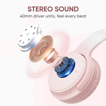 Wireless Headphones, Bluetooth Over Ear Headsets with Microphone, Hi-Fi Audio, 60H Playtime, Touch Control, Foldable Lightweight, On-Ear Headphones for Girls Women, Travel, Work, - color: Cherry Blossom Pink