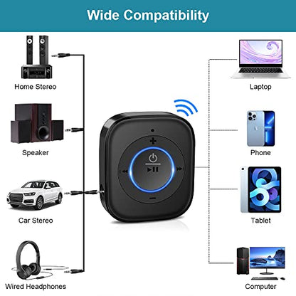 Golvery Bluetooth 5.4 Receiver, HiFi Wireless Audio Adapter for Car/Speaker | 3.5mm AUX Bluetooth Adapter for Home Stereo/Wired Headphones, Built-in Microphone for Handsfree Calls, Dual Connection, 20H - style: Stereo J207 with Mic & Volume Control