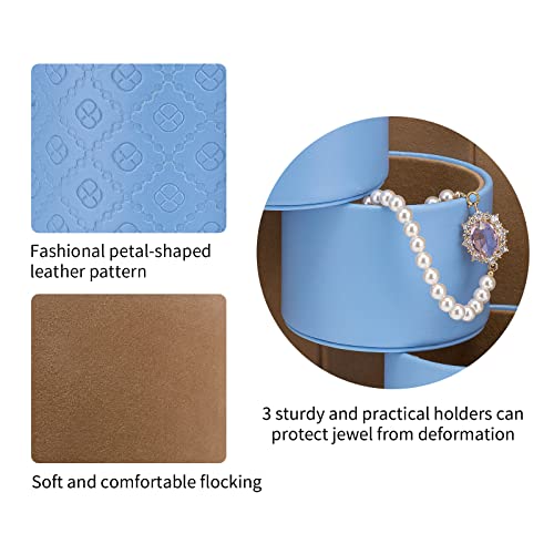 VLANDO Travel Jewelry Organizer, 3 Tier Roll Up Design, Hard Shell Storage | Stepped Sections Compartments Keep Jewelry Visible, Soft Lining Protect Pieces, Snap Closure, Travel Gift for Women Girl - color: Blue