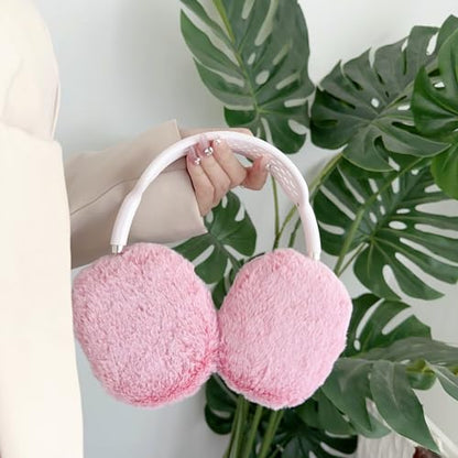 Fluffy Plush Case for AirPods Max Headphones, Cute Furry Fur Ear Cups Skin Soft Slicone Protective Cover for AirPods Max(Pink) - color: Pink