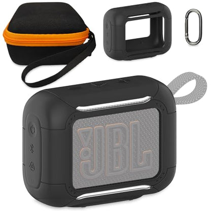 Protective Case for JBL Go 5 Portable Bluetooth Speaker | Accessories Hard Carrying Case and Silicone Cover with Metal Carabiner (Black Case) - color: Black Case