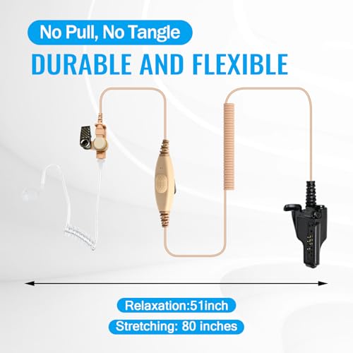 WODASEN XTS2500 Walkie Talkie Earpiece Acoustic Tube Ear Pieces with Dual PTT Mic Push-to-Talk Microphone Headset for XTS1500 XTS3000 XTS3500 XTS5000 Radio