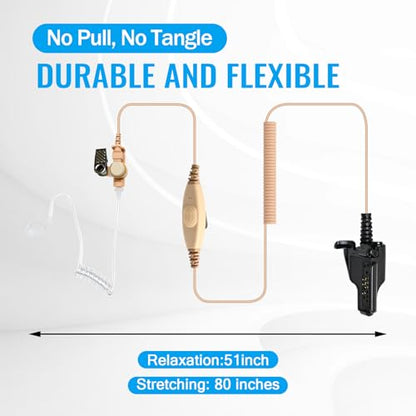 WODASEN XTS2500 Walkie Talkie Earpiece Acoustic Tube Ear Pieces with Dual PTT Mic Push-to-Talk Microphone Headset for XTS1500 XTS3000 XTS3500 XTS5000 Radio