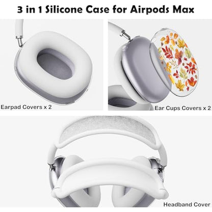 for AirPods Max Headphones Fall Leaf Ear Covers for AirPods Max 2 | Cute Leaves Clear Ear Cups Cover | White Silicone Ear Pad Case Headband Cover for Apple AirPods Max 2/1 (2026/2024/2020) - color: Fall Leaves/White