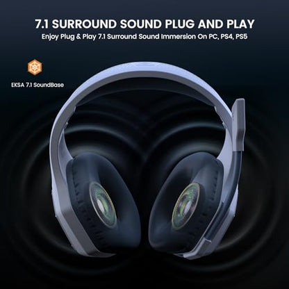 EKSA E1000WT Wireless Gaming Headset,2.4GHz USB Gaming Headphones with Microphone for PC, PS5, PS4, Nintendo Switch, 7.1 Surround Sound Headset, RGB Light, Ergonomic Design for Birthday Gift - color: 2.4G Wireless White