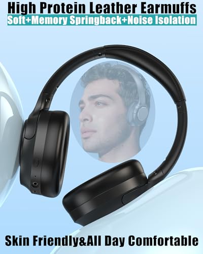 ZXQ Over Ear Hybrid Active Noise Cancelling Bluetooth Wireless Headphones,Deep Bass Hi-Fi Sound,45 Hours Long Playtime ANC Cancellation Headset with Microphone for Travel Workout,Black (Black)